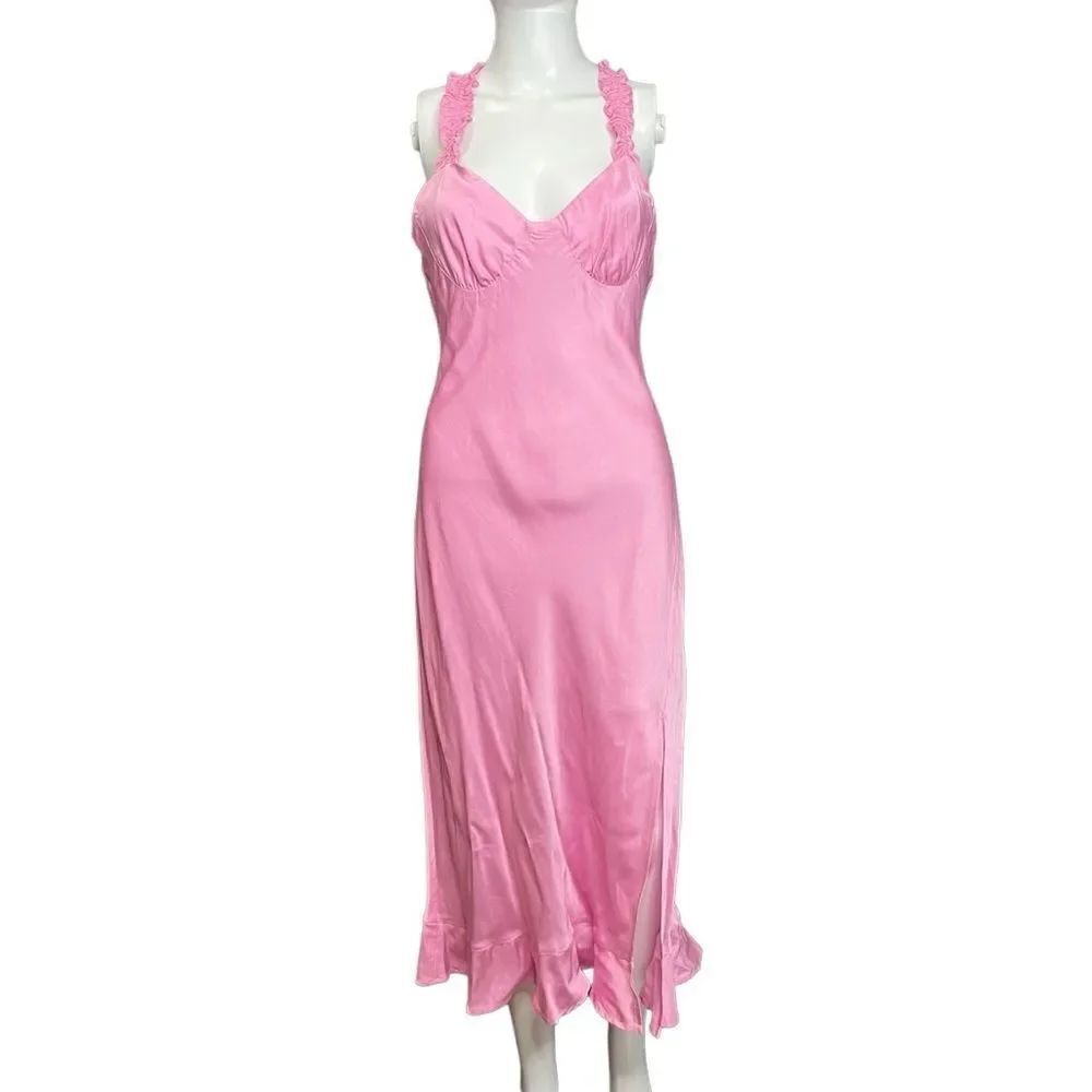 ASTR Criss Cross Ruffle Strap Full Length Formal Dress Pink Size Medium